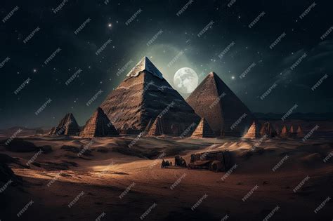 Premium Photo | The moon and the pyramids of egypt