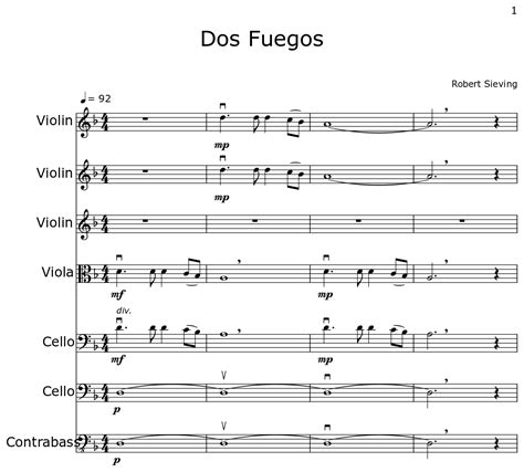 Dos Fuegos Sheet Music For Violin Viola Cello Contrabass