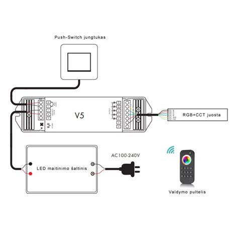 RGBW WW LED juostų valdiklis V5 RGB CCT valdikliai