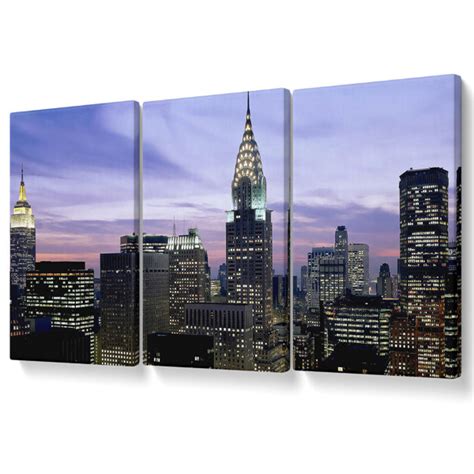 Ebern Designs NYC Empire State Building Lilac Sky 3 Piece Wrapped