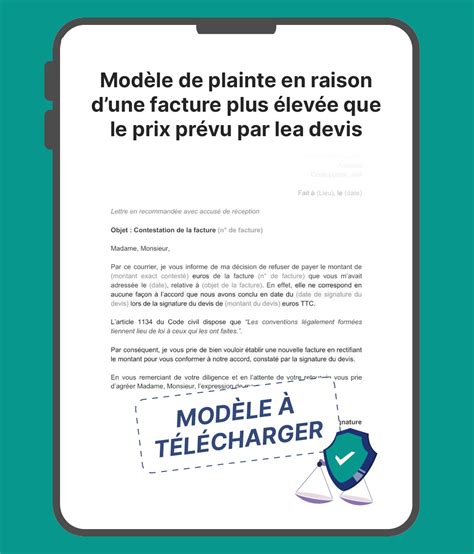 Plainte En Raison D Une Facture Plus Lev E Que Le Prix Pr Vu Par Le