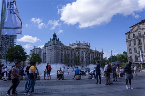 Tourists At Stachus Fountain In Munich Germany On June Munich