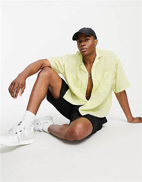 Asos Design Boxy Oversized Beach Shirt In Sheer Casual Check In Lime Asos