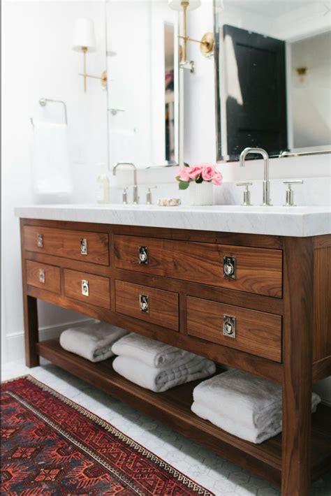 Silver Hardware And Faucet With Gold Lighting Bathroom Vanity Designs Wood Bathroom Vanity