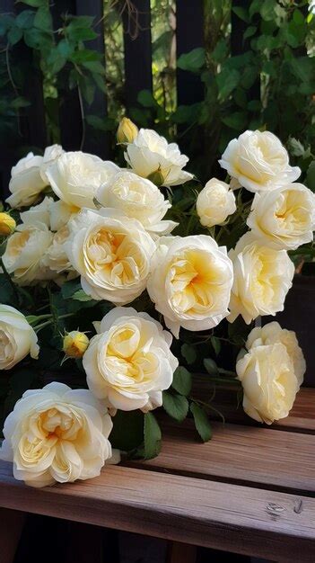 Premium AI Image | A bunch of white roses with yellow flowers