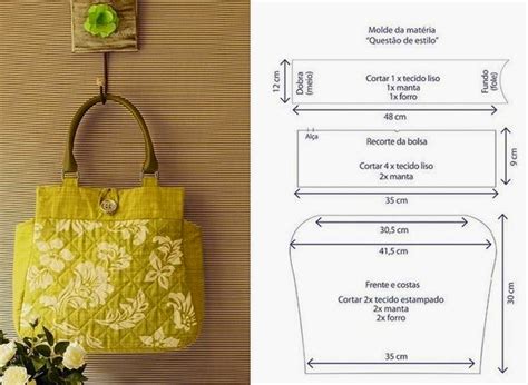 Bolsa fácil de costurar em tecido e medidas no molde