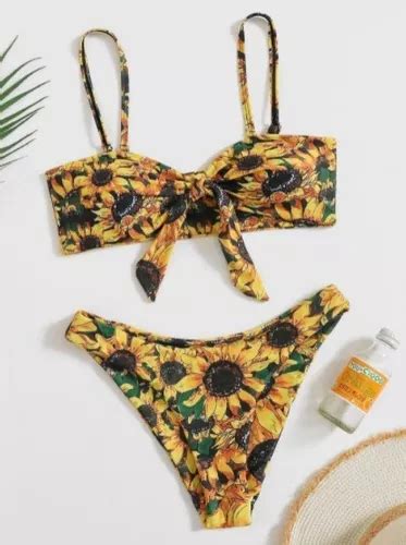 Bikini Estampado Girasoles Marca Shein Cuotas Sin Inter S