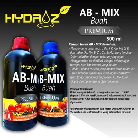 Jual Nutrisi Hidroponik Cair AB Mix BUAH PREMIUM 500 Ml Hydroz Di