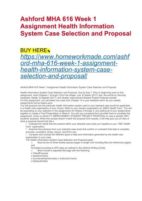 Ashford MHA 616 Week 1 Assignment Health Information System Case