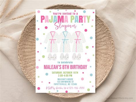 Editable Pajama Party Sleepover Birthday Invitation Slumber Party