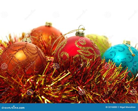 Christmas Baubles And Tinsel Stock Photo Image Of Gold Noel 3216880