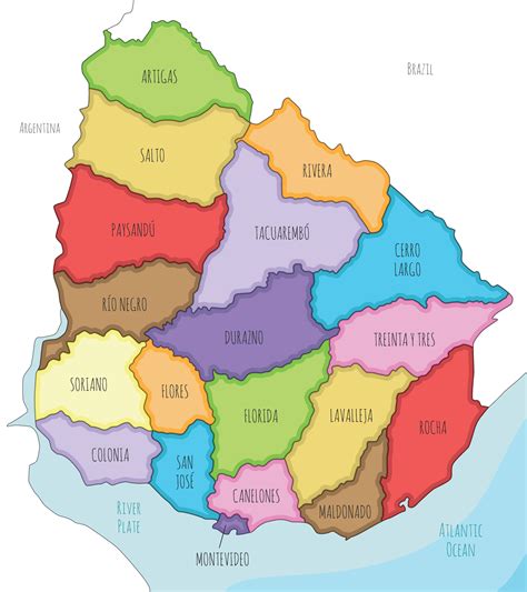 Vector Illustrated Map Of Uruguay With Departments And Administrative