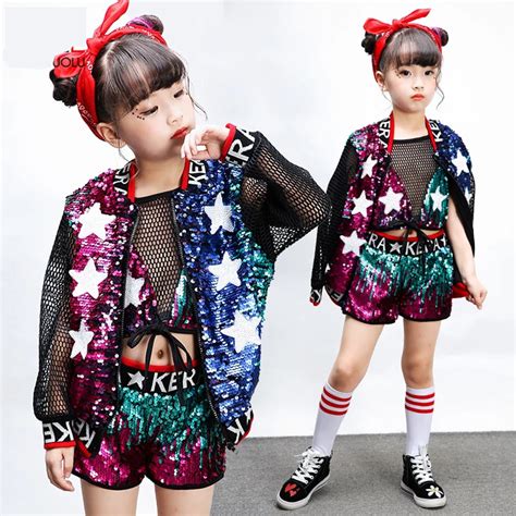 Kids Jazz Modern Dance Costume Sequins Girls Hip Hop Costumes Set Jazz