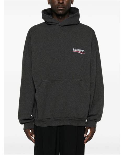 Balenciaga Logo Embroidered Cotton Hoodie In Black For Men Lyst