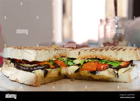 Grilled eggplant sandwich Stock Photo - Alamy