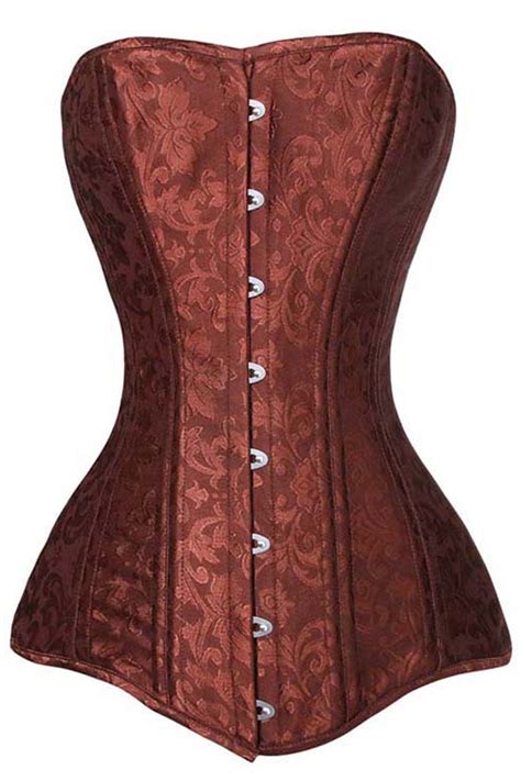 Atomic Brown Jacquard Weave Overbust Corset Long Torso Body Shaper