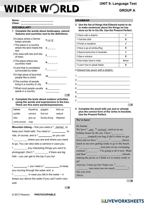 Wider World 3 Unit 9 Test Online Exercise For Live Worksheets