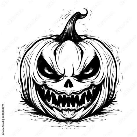 Scary spooky jack o lantern face hand drawn Halloween illustration ...