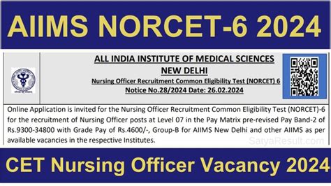 AIIMS NORCET 6 Nursing Officer Recruitment 2024 Notification OUT