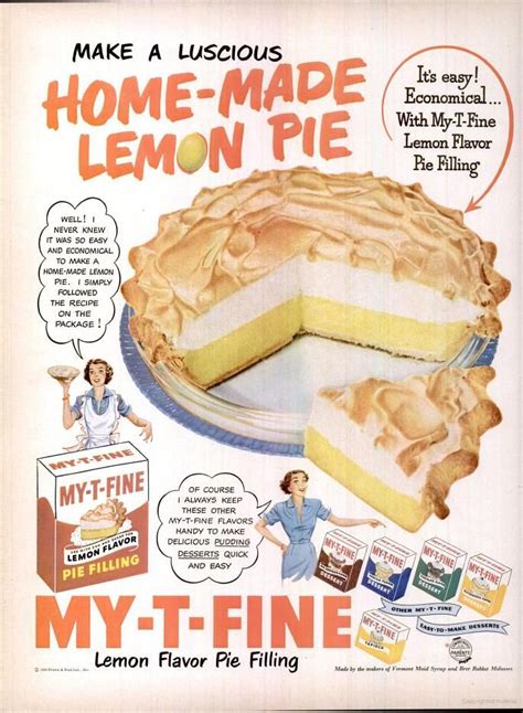 My T Fine Lemon Flavor Pie Filling 1950 Vintage Recipes Vintage Cooking Retro Recipes