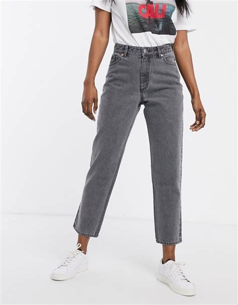 Monki Taiki High Waist Mom Jeans With Organic Cotton In Gray Asos