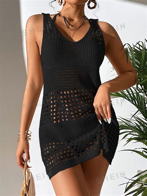 Shein Swim Hollow Out Cover Up Dress Without Bikini Set Summer Beach