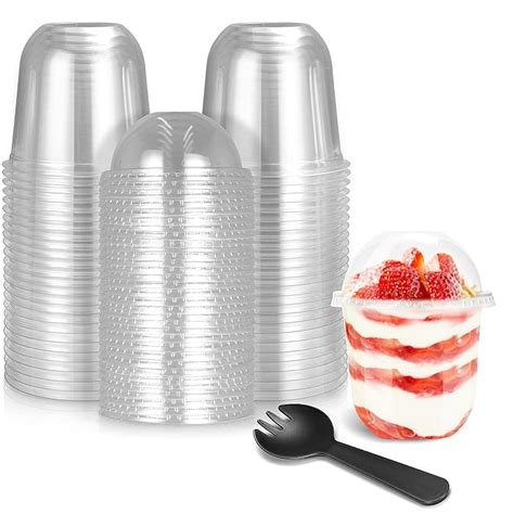 Buy 50pack 12oz Plastic Cups With Dome Lids And Sporks Plastic Dessert