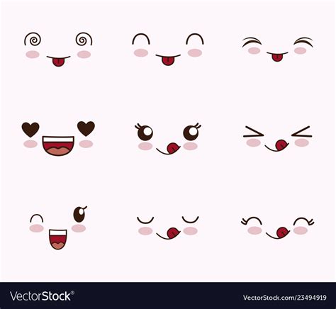 Cute set faces kawaii Royalty Free Vector Image