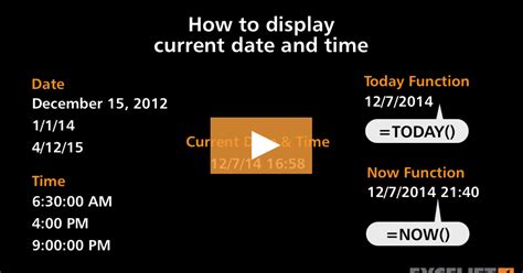 How to display current date and time (video) | Exceljet