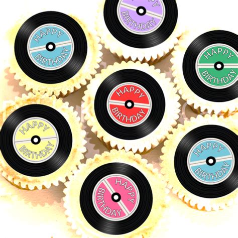 Vinyl Record Happy Birthday Cupcake Toppers Cm X Debs Kitchen Cakes