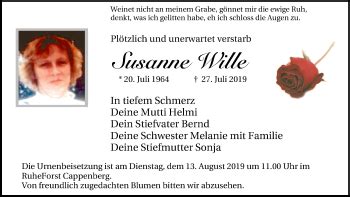 Traueranzeigen Von Susanne Wille Trauer In Nrw De