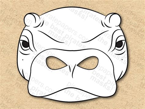 Hippo Mask Printable Coloring Paper Diy For Kids And Adults Etsy