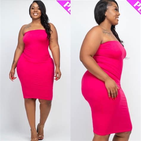 Dresses New Arrival Fuchsia Plus Size Tube Top Bodycon Midi Maxi