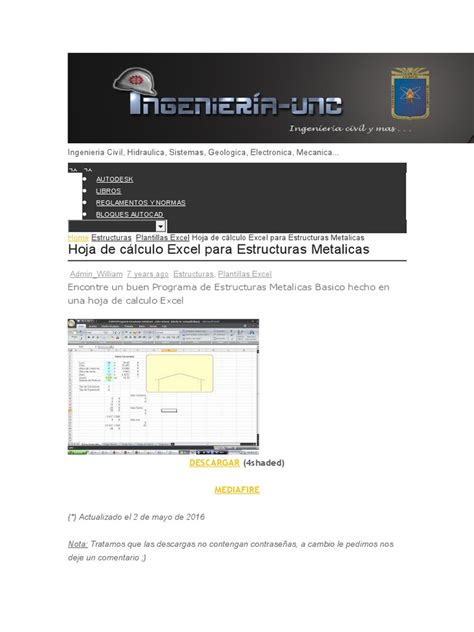 Hoja De Cálculo Excel Para Estructuras Metalicas Pdf Hoja De Cálculo Microsoft Excel