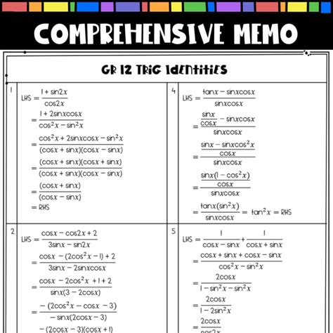 Gr 11 And 12 Trig Identitiesreduction Formula Matching Activity • Teacha