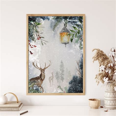 Christmas Reindeer Wall Art Farmhouse Christmas Winter Print Etsy