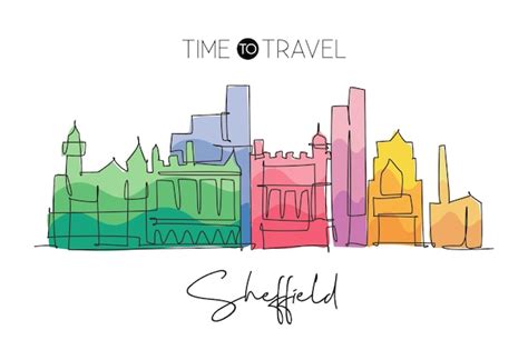 Un dibujo de línea continua del horizonte de la ciudad de Sheffield