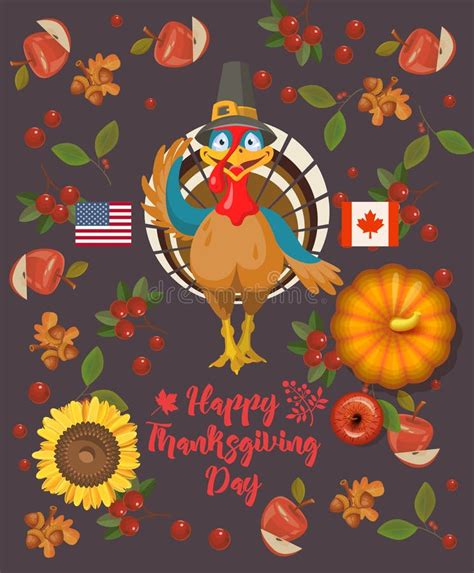 Thanksgiving Day Vector Greeting Card With Autumn Fruit Vegetables