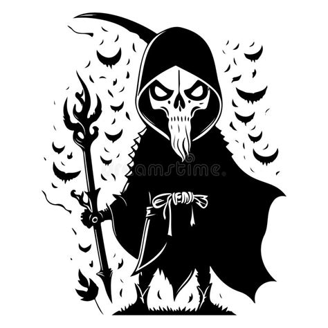 Halloween Grim Reaper Scary Illustration Sketch Hand Draw Stock Vector ...