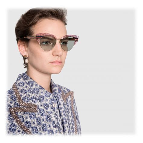 Gucci - Cat Eye Glitter Acetate Sunglasses - Pink Glitter Acetate and ...