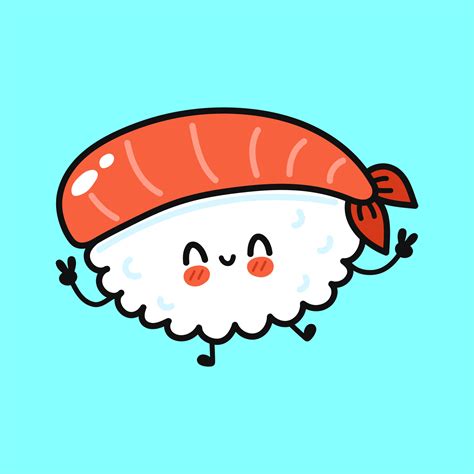 Cute funny Sushi character. Vector hand drawn cartoon kawaii character ...