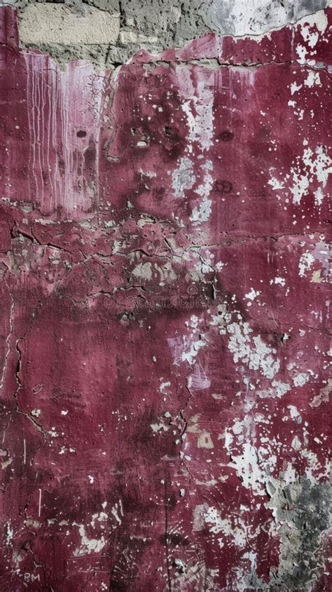 Vertical View Of A Burgundy Wall With Peeling And Flaking Paint