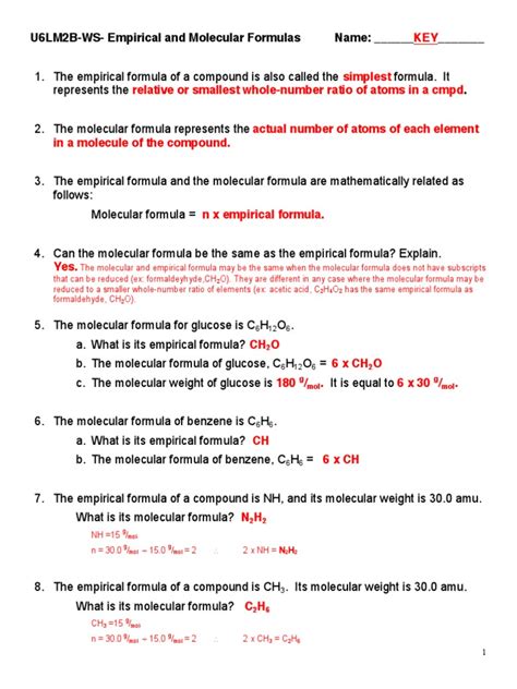 Empirical And Molecular Formulas Explained Pdf Mole Unit Worksheets Library