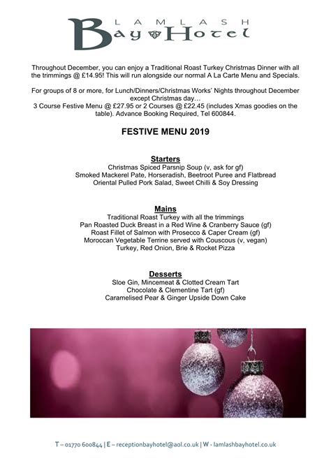 Christmas Menu Lamlash Bay Hotel Isle Of Arran 2025