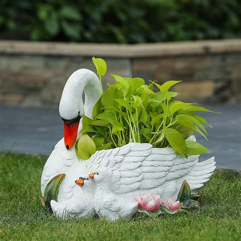 Amazon Luxenhome Resin Outdoor Planer White Swan Planter Pot