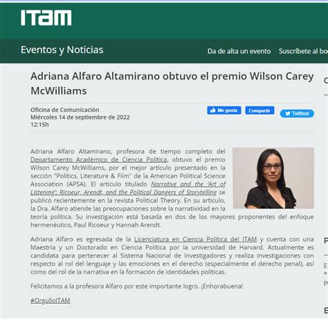 ITAM On Twitter RT CPoliticaITAM FELICIDADES ADRIANA Adriana Alfaro