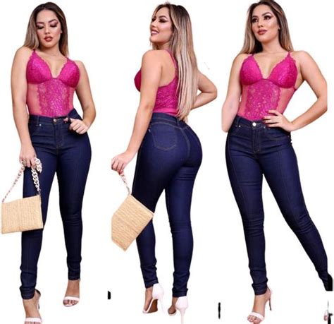 Cal A Jeans Feminina Cintura Alta Lycra Elastano Efeito Empina