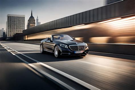 Premium AI Image | A black mercedes - benz convertible is driving down ...