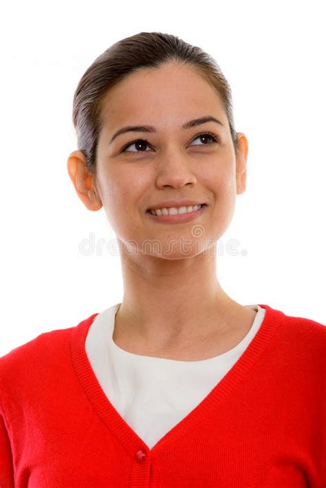 Cara De Feliz Joven Mujer Hermosa Sonriendo Mientras Piensa Y L Foto De