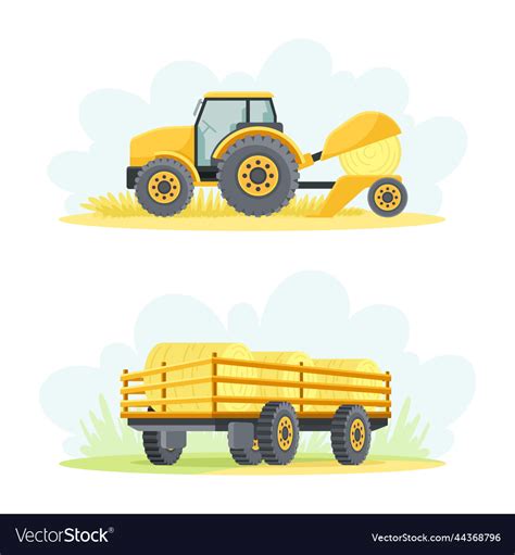 Agricultural farming machinery with hay baler Vector Image